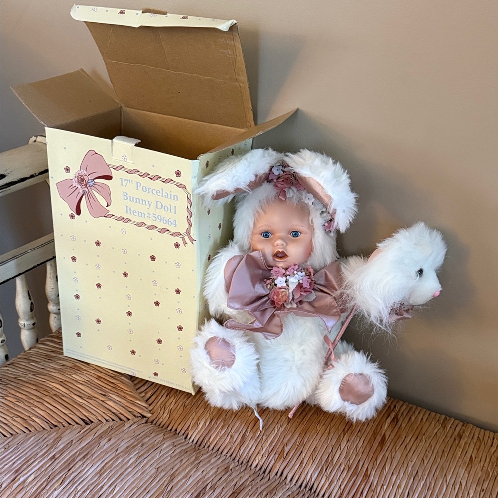 17” Vintage White Porcelain Bunny Doll